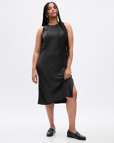 GAP Women Solid Sleeveless Midi Shift Dress,Black,L