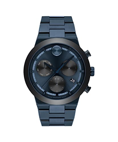 Movado Bold Men's Swiss Quartz Stainless Steel and Link Bracelet Watch, Color: Blue (Model: 3600859), Blue