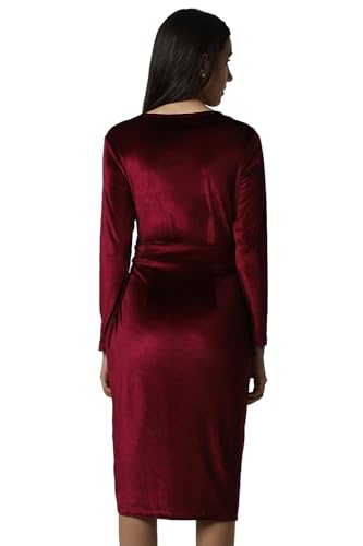 Van Heusen Women's Polyester Blend Shift Knee-Length Dress (VWCDERGHX23055_Maroon