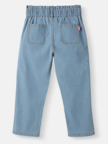 Nautinati Girls' Crochet Flowers Cotton Denim Jeans with Patch Pockets Blue