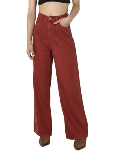 ONLY Women's Solid Wide Leg High-Rise Red Jeans