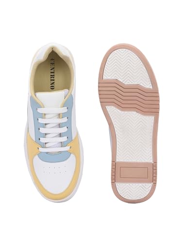 Centrino Women Casual Sneaker | Ultra Soft Cushion | Trendy & Lightweight Design | Low Top Flat Sole | Colorblock Sneakers | White Sneakers Girl Shoes 7612-5