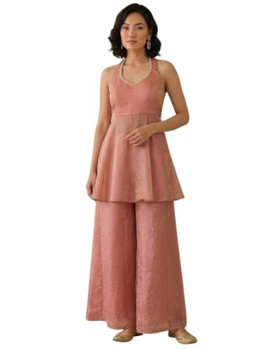 Varanga womens Dusty Rose Halter Peplum Palazzo Set
