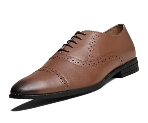 LOUIS STITCH Men's Formal Lace-up Oxford Shoes for Men | Solid Design | Ideal for Formal, Business Casual, and Parties | Russet Tan, Size UK 9 (RGOXTN)