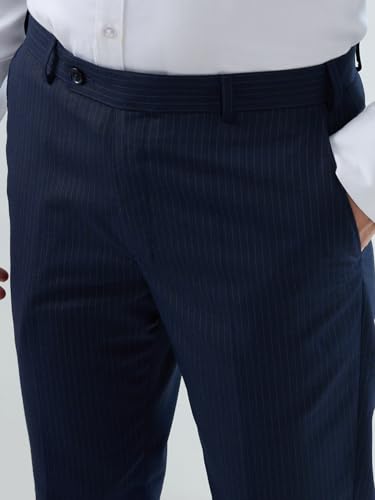 Park Avenue Men Regular Fit Stripe Pattern Poly Viscose Blend Flat Front Formal Trouser Blue