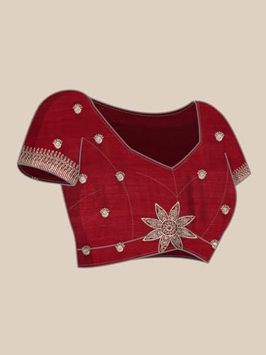 MOHEY Women's Maroon Art Silk Embroidered|Stone Work Saree (Maroon)