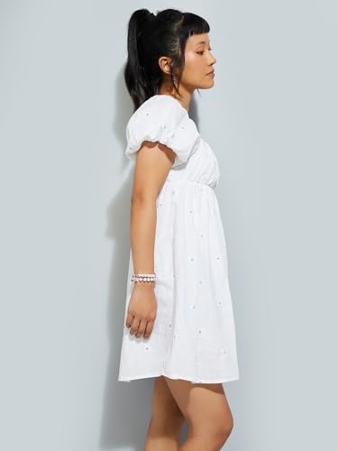 Max Alaya F x URB_N Women Embroidered A-line Dress (Off White_XL)