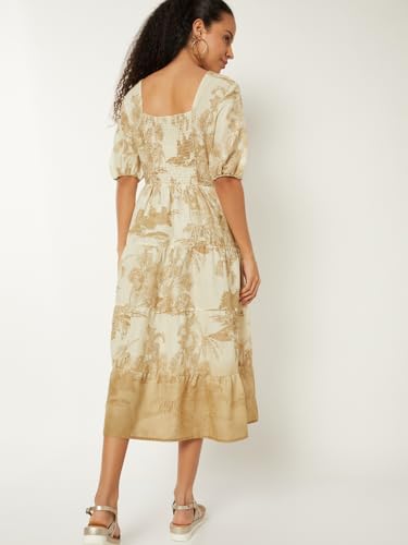 Max Women's Cotton A-Line Below The Knee Dress (DS511003_Off White