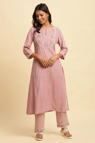W for Woman W Women Purple Festive Floral Print Viscose Kurta & Straight Pant_24FESTWS10948-120088_XS
