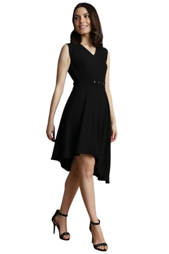 Allen Solly Women's Polyester Asymmetrical Knee-Length Dress (AHDRERGF729264_Black