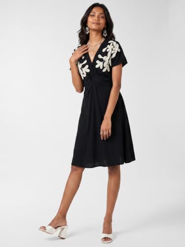 Max Women Embroidered Twisted Ethnic Dress (Black_S)