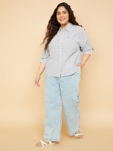 Max Women Washed Wide Leg Jeans (Blue_5XL)