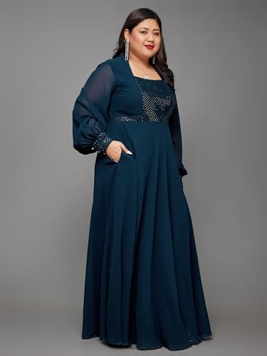 Miss Chase A+ Women's Georgette Maxi Dress (APAW21D06-21-644-07, Dark Teal, 2XL)