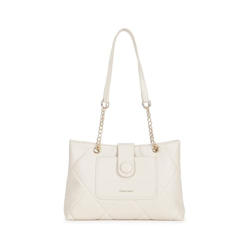 Fastrack White Shoulder Bag | Quilted Faux-Leather Women’s Handbag | Bag with Chain Strap & Dual Closure