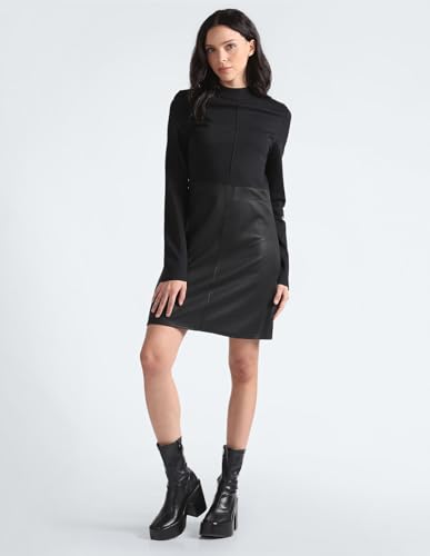 Calvin Klein Women's Viscose Fit and Flare above The Knee Dress (J20J221983BEH_BLACK_L)