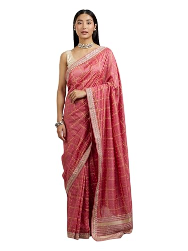 MOHEY Women's Art Silk Bandhani Print & Floral Embroidery Bordered Saree with Blouse Piece(Pink)