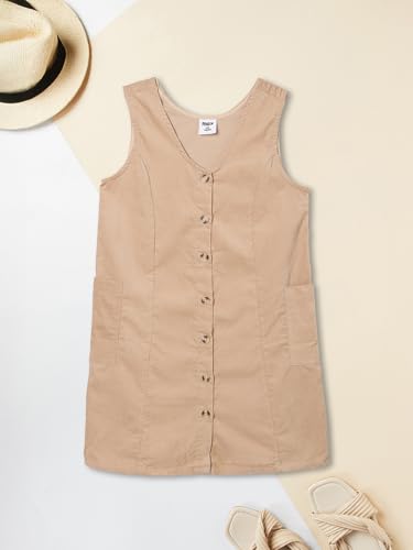 Max Girls Solid Pinafore Dress with T-Shirt (Beige_10-12 Y)