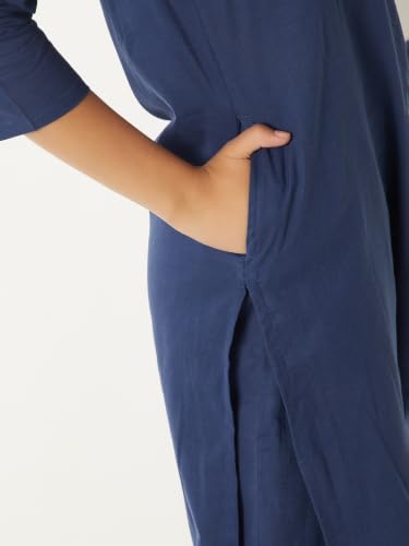 Max Women Embroidered Yoke Straight Kurta Set(Blue_XL)