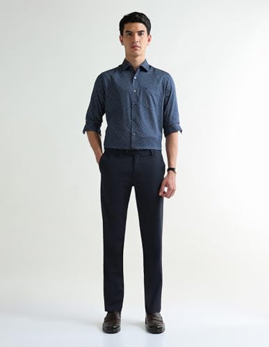 Arrow Men's Textured Regular Fit Trousers (ARAKTR2111_Navy_34)