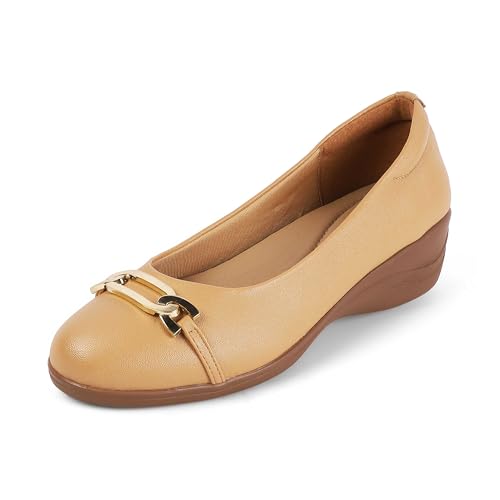 tresmode SANZ Women's Wedges Sandals Ballerina Platform Heels Camel, 8 UK / 41 EU - Open Toe Stylish Comfortable Soft Footwear