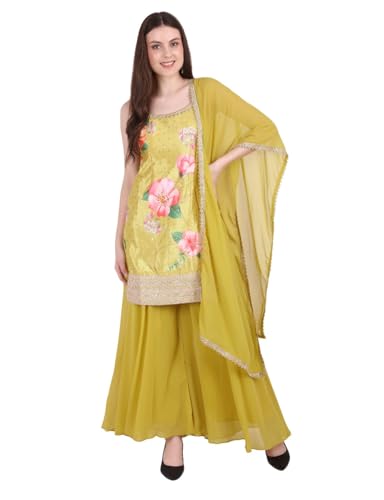 Women’s Yellow Chanderi Cotton Straight Kurta Set with Pant & Dupatta – Beautiful Embroidery, Elegant Design for Festive & Traditional Occasions (in, Alpha, M, Regular)