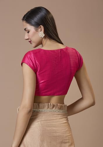 SALWAR STUDIO Pink Silk V Neck Readymade Blouse with Short Sleeves