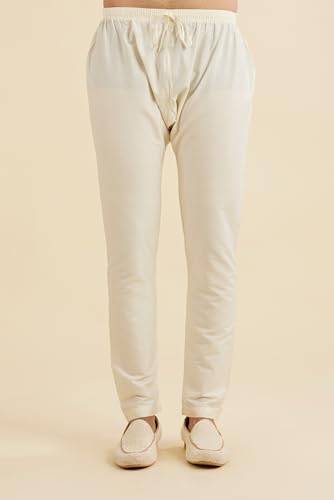 Manyavar Men's Art Silk Floral Embroidery Kurta Jacket Set (Cream,M)