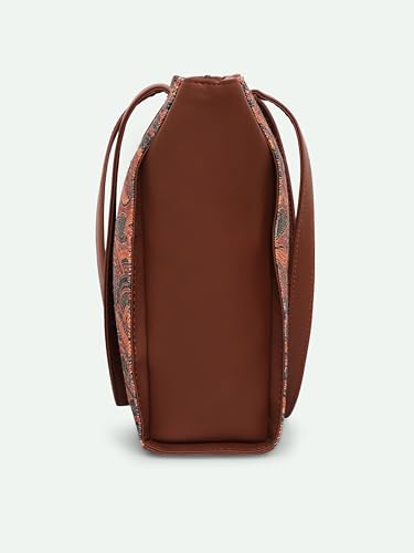 ZOUK Pithora Artistry Abstract Printed Women Jute Vegan Leather Space Blue Office Tote Bag for Ladies With Laptop Compartment