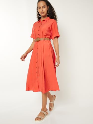 Max Women's Cotton A-Line Below The Knee Dress (SB511002_Orange
