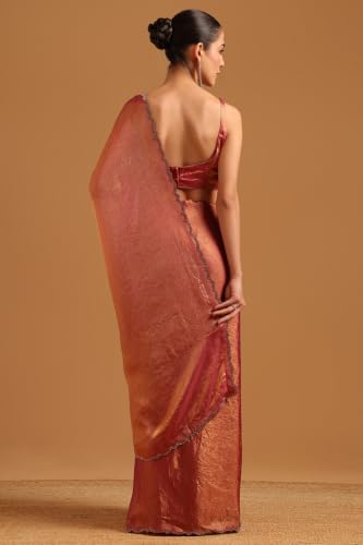 Soch Womens Fuchsia Fendy Organza Swarovski Stone Embellished Saree