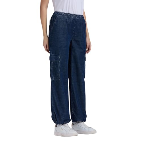 Pepe Jeans Women's Relaxed Pants (PL211830_Indigo Blue_Mid Wash