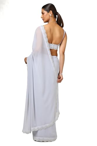 Soch Womens Grey Georgette Saree With Stone Work