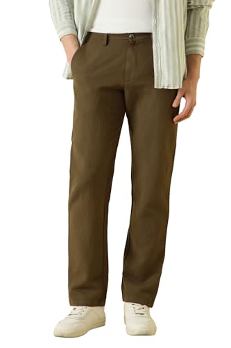 Men Brown Solid Casual Trousers