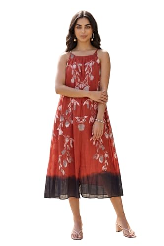 W for Woman Red Floral Printed Pure Cotton Sleeveless Flared Dress - (W13549-122045-XL)