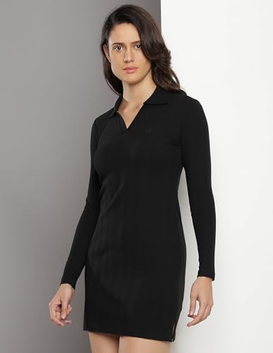 Calvin Klein Black Cotton Solid Women Dress above The Knee Casual J222326BEH