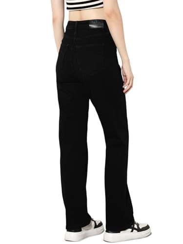 ONLY Women's Solid Straight Fit Mid-Rise Black Jeans