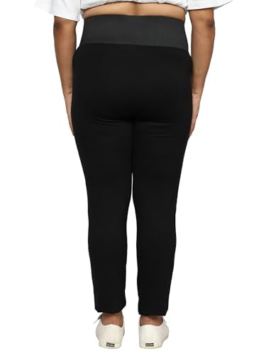HAPPENING Plus Size Women Stretchable Trousers Broad Band Waist with Smart Tummy Tucker - HIGH Rise - Skinny Fit Pull Up (NO Zip) - Black Color - Waist Size 28 to 44 inches (44)