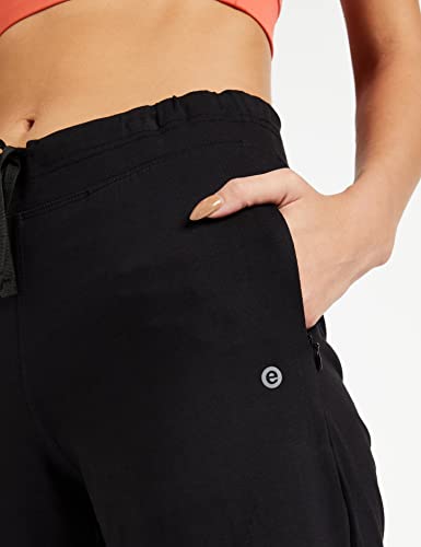 Enamor E044 Mid-Rise Stretch Cotton City Shorts for Women with Zipper Pockets(E044_JET BLACK_M)