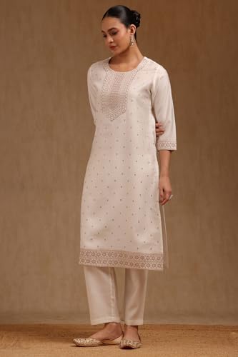 Soch Womens Off White Gadwal Embroidered Kurta Set With Thread Work