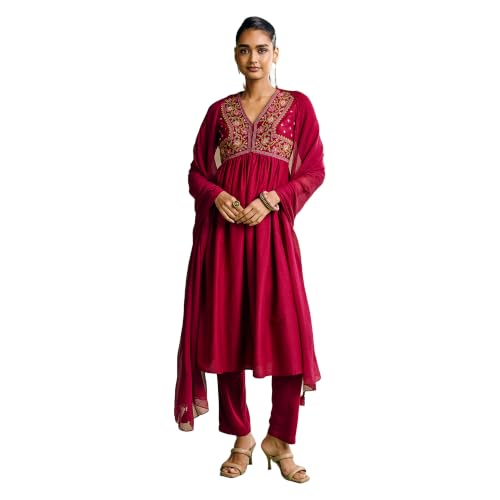 Aarke Ritu Kumar Maroon Gulnaz Kurta With Pant And Dupatta