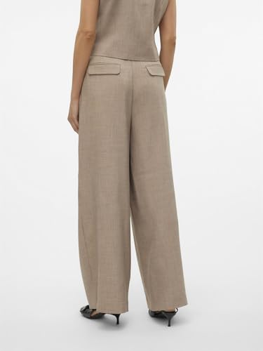 VERO MODA Women Solid Grey Polyester Straight Fit High Rise Trouser