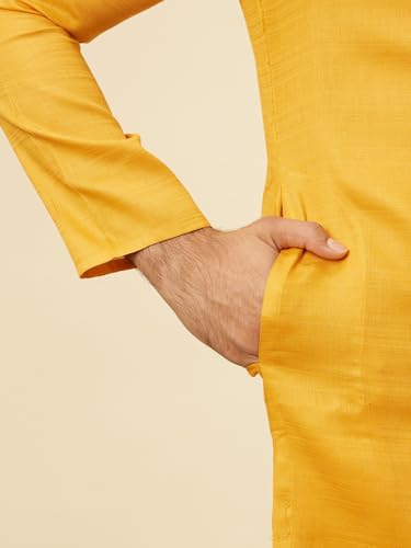 Manyavar Mustard Cotton Embroidery Kurta Pyjama Set