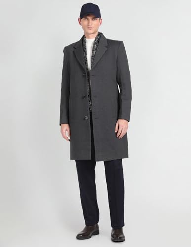 Arrow Notch Lapel Collar Solid Trench Coat