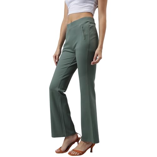 Latin Quarters Women Solid Green Full Length Stretchable Trouser_L