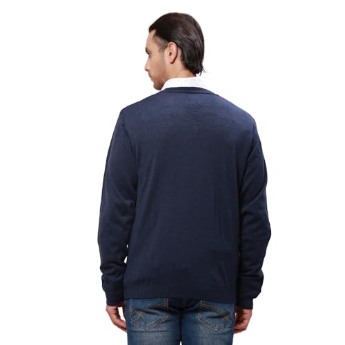 Park Avenue Men's Regular Fit Acrylic Wool Blend Full Sleeve V Neck Checks Pattern Dark Blue Casual Sweater (Size: XS)-PCWA00267-B8