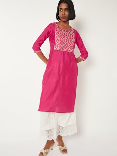 Max Women Embroidered Straight Kurta (Pink_M)