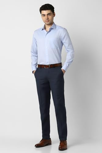 Men Navy Textured Formal Trousers