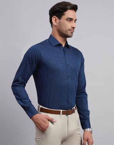 Monte Carlo Mens Regular Fit Full Sleeve Collar Shirt Navy Blue M