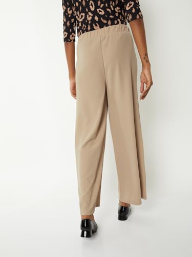 Max Women Solid Wide Leg Trousers (Beige_M)