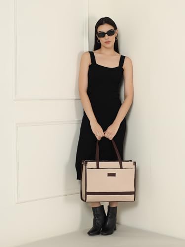 Pramadaa Pure Luxury Classic Madona Work Tote bags for women office use | hand bags for women's stylish | bags for women latest | Laptop Office Shoulder Handbag. (Walnut Beige)